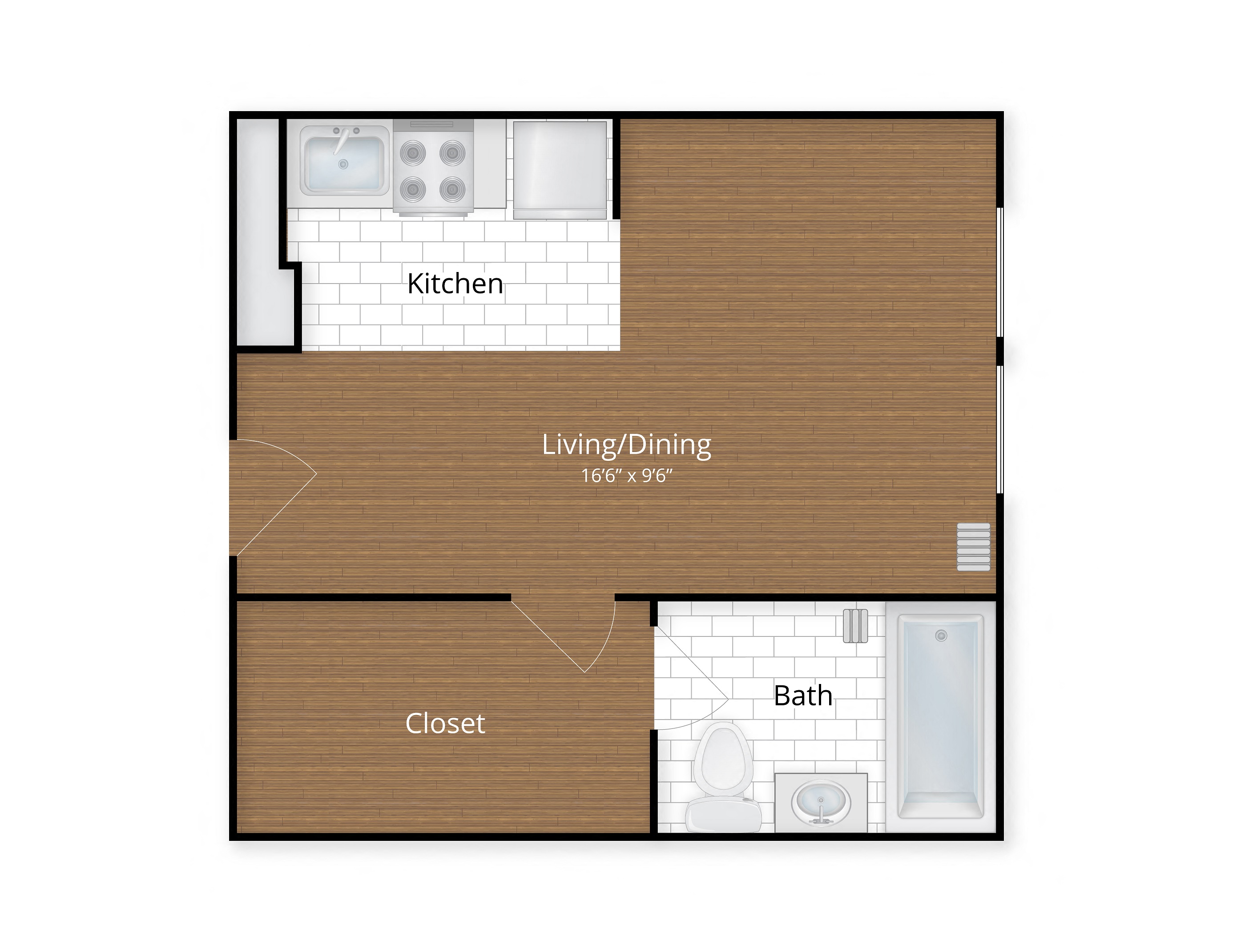 Floor plan for studio, 1 bath, 297 sqft